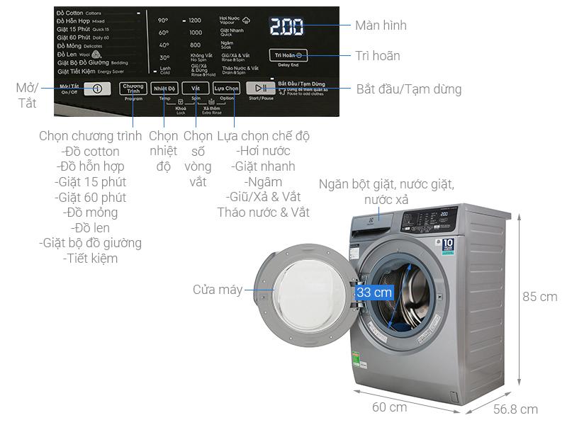 Máy giặt Electrolux Inverter 8 kg EWF8025CQSA