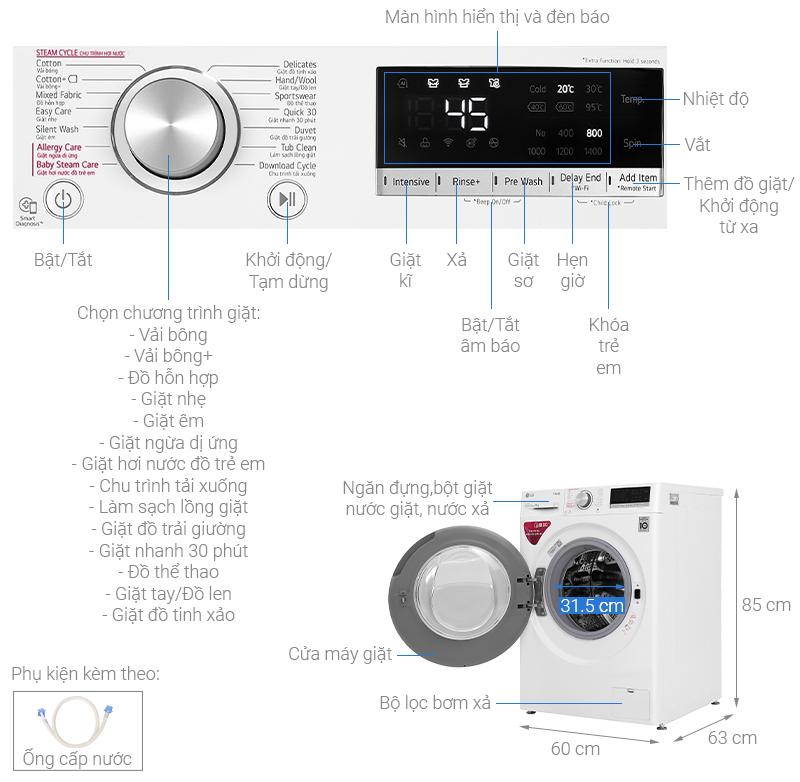 Máy giặt LG Inverter 9kg AI DD FV1409S4W