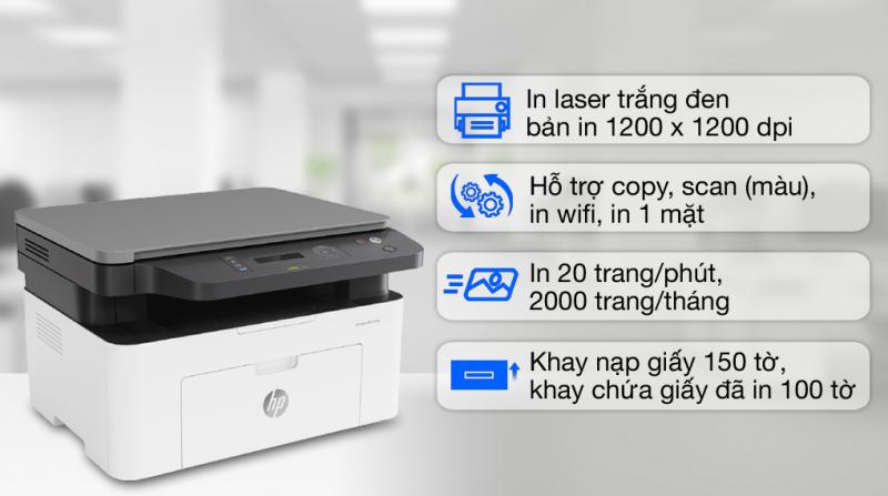 Máy in đa chức năng HP LaserJet MFP 135w Printer, 1Y WTY_4ZB83A