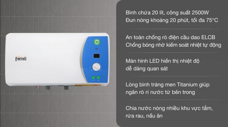 Máy nước nóng gián tiếp Ferroli 20 lít 2500W Verdi AE