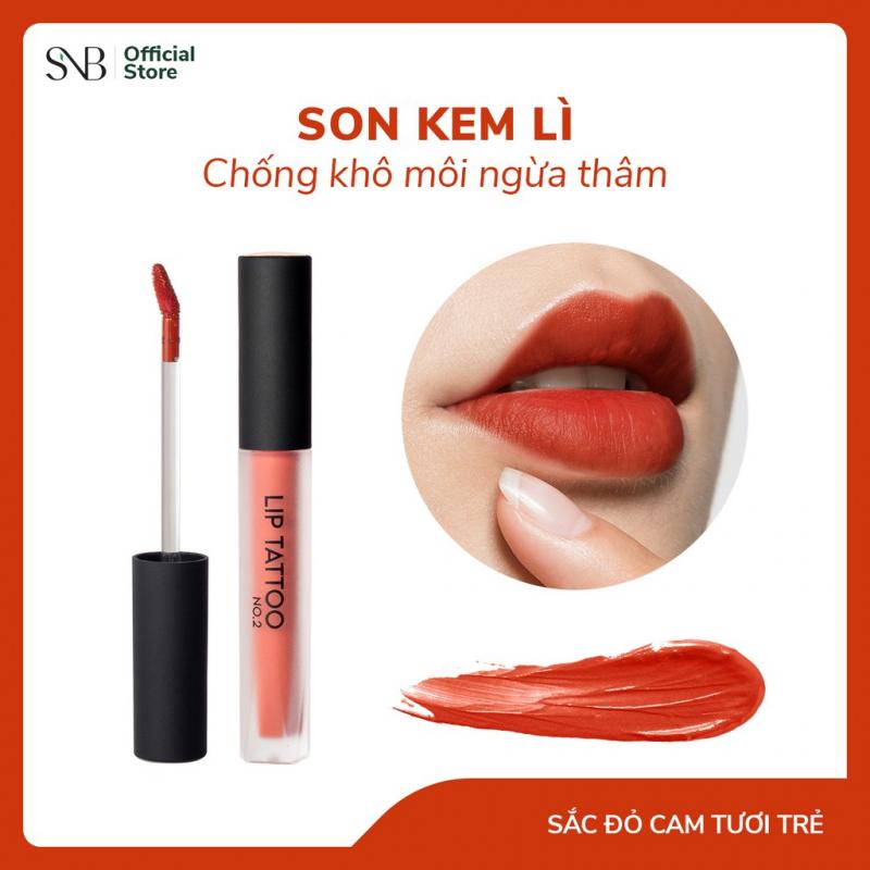 Son Kem Lì LIP TATTOO NO 2 SNB Sắc Đỏ Cam Tươi Trẻ