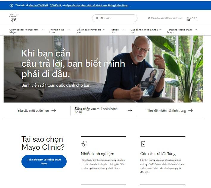 Giao diện của mayoclinic.org