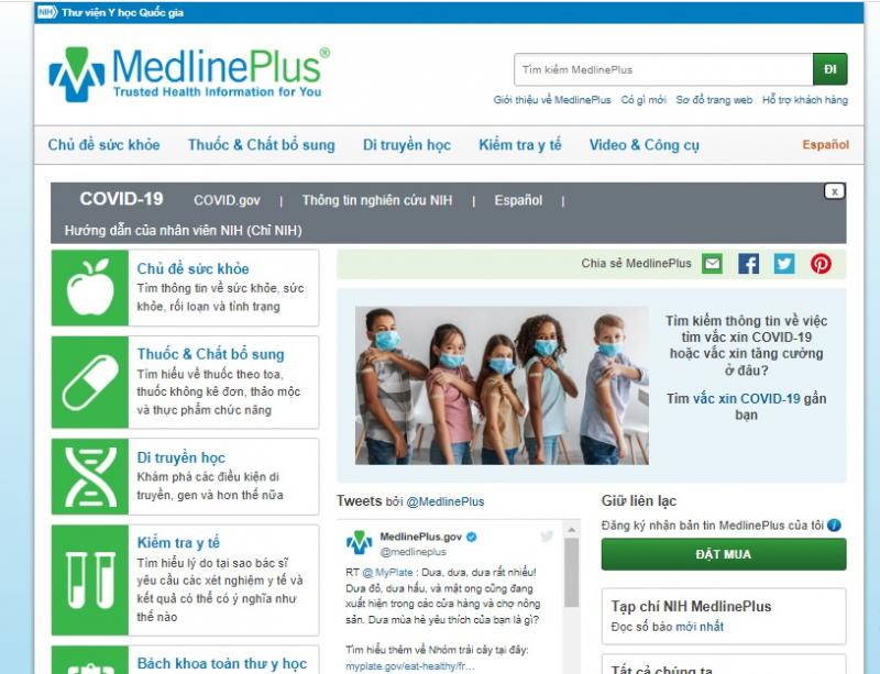 giao diện trang chủ của medlineplus.gov