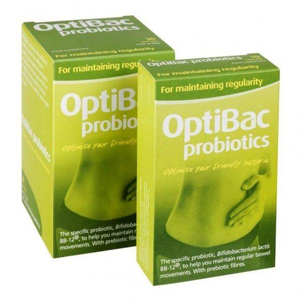 Men vi sinh Optibac Probiotics trị táo bón hộp màu xanh lá 30 gói