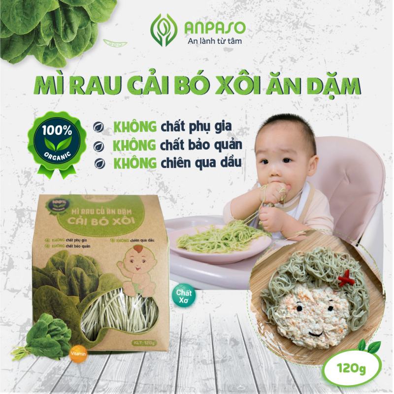 Mì ăn dặm cải bó xôi Organic Anpaso 120g