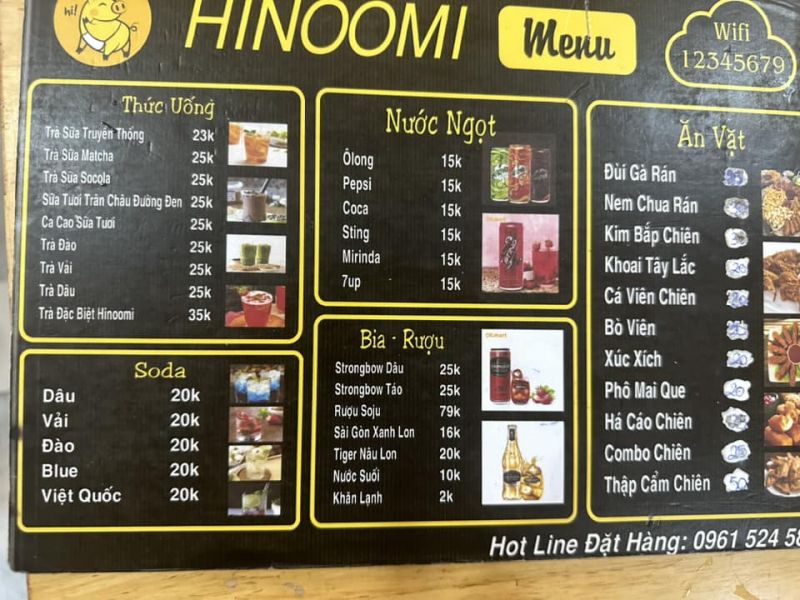 Menu tại Hinoomi