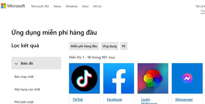 Trang web tải phần mềm Microsoft Store