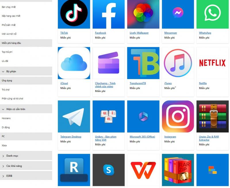 Trang web tải phần mềm Microsoft Store