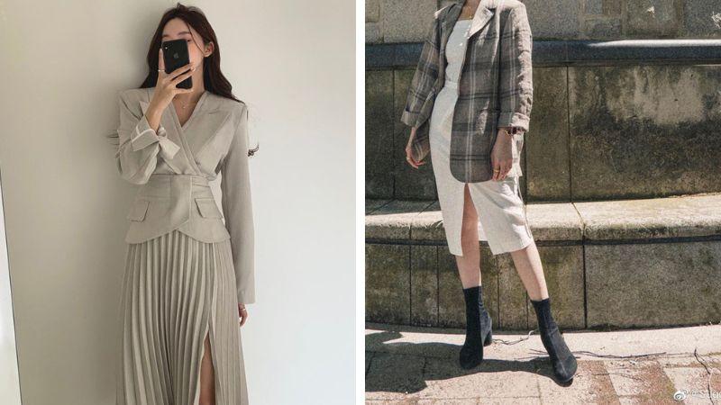 Mix áo khoác blazer cùng váy xẻ tà táo bạo