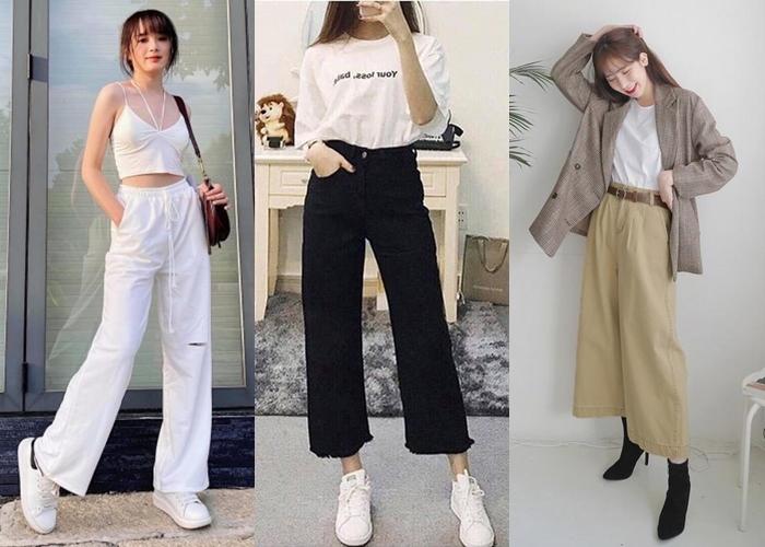 Mix giày thể thao với quần culottes/ ống rộng