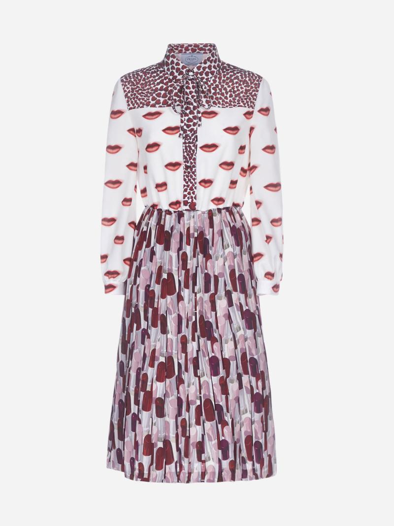 PRADA mix-print crepe midi dress