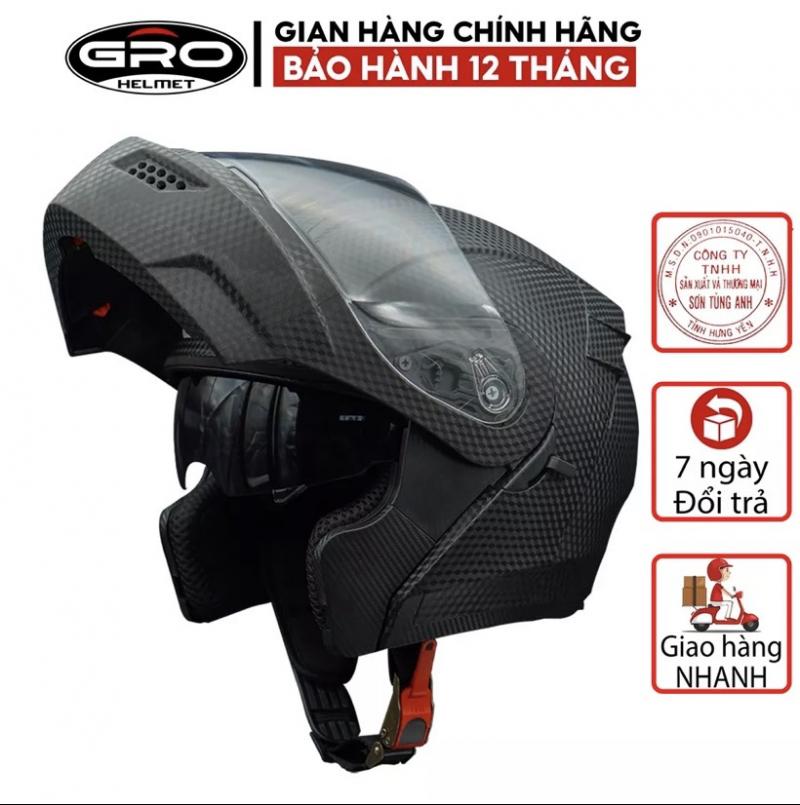 Mũ bảo hiểm Fullface Gro Helmet vân cacbon