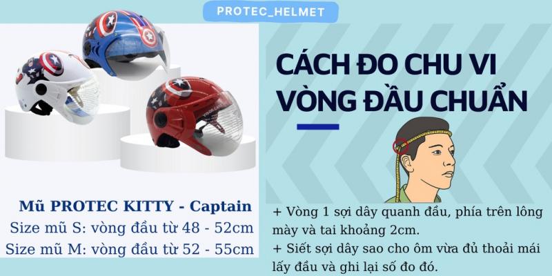 Mũ bảo hiểm trẻ em 1/2 đầu có kính Protec Kitty, họa tiết siêu anh hùng Captain American