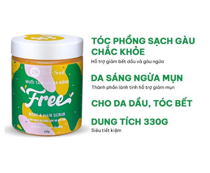 Muối tắm gội tẩy tế bào chết da đầu, tóc BareSoul Free Body & Hair Scrub