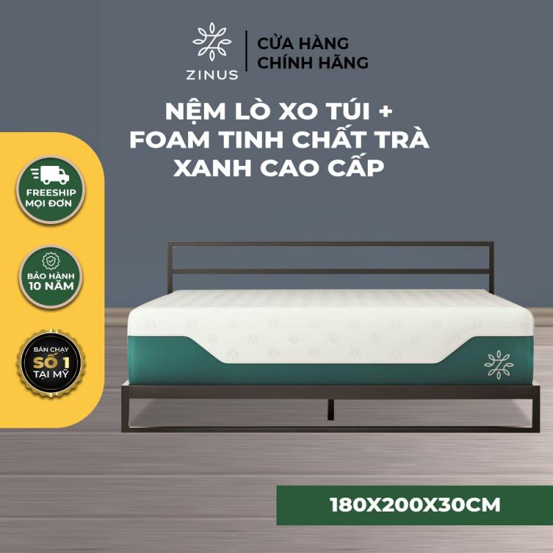 Nệm lò xo túi hút chân không cao cấp, tinh chất Trà Xanh Zinus