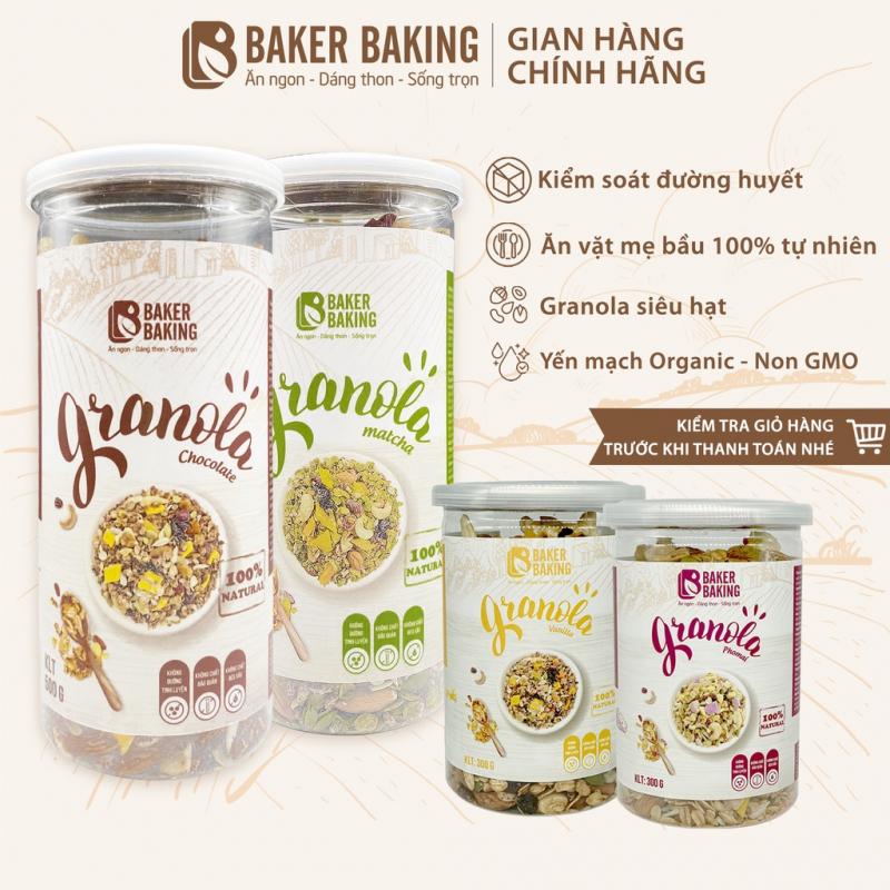 Ngũ cốc Granola ăn kiêng Baker Baking siêu hạt, không đường dành cho mẹ bầu, tiểu đường, healthy 300-500g