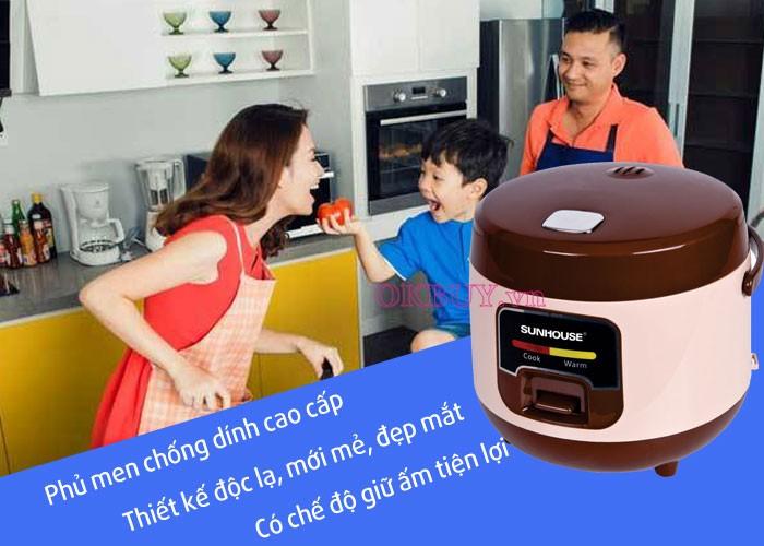 Nồi cơm điện Sunhouse SHD-8208 có dung tích 1 lít  có thể nấu được đến 1 kg gạo phù hợp với gia đình ít thành viên