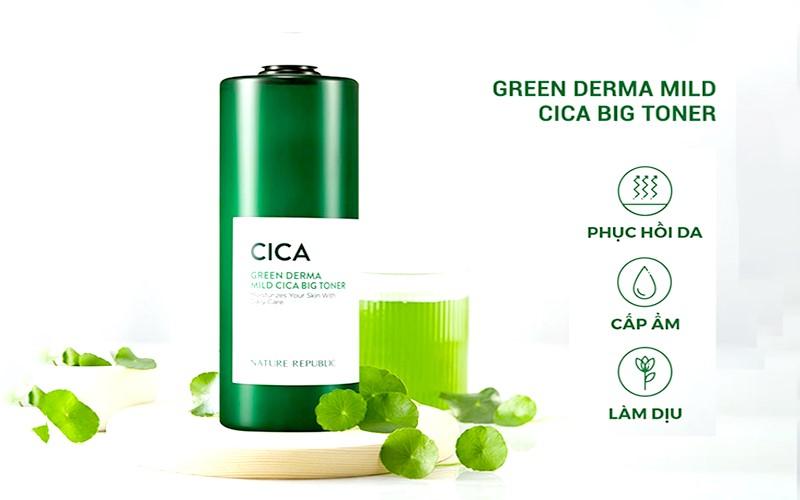 Nước hoa hồng làm dịu và phục hồi da Nature Republic Green Derma Mild Cica Big Toner