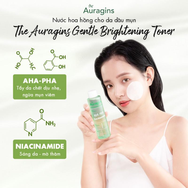 Nước hoa hồng sáng da, ngừa mụn AHA PHA The Auragins Gentle Brightening Toner 150ml