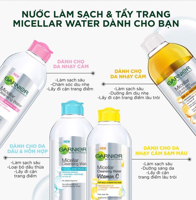 Nước làm sạch và tẩy trang cho mọi loại da Garnier Micellar Water