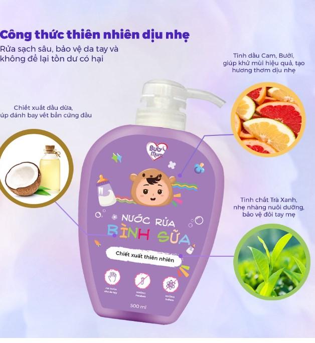 Nước rửa bình sữa chiết xuất thiên nhiên an toàn cho bé 500ml Bub&Mum (phiên bản mới)