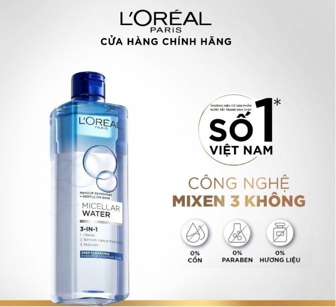 Nước tẩy trang cho mọi loại da L'Oreal Paris 3-in-1 Micellar Water