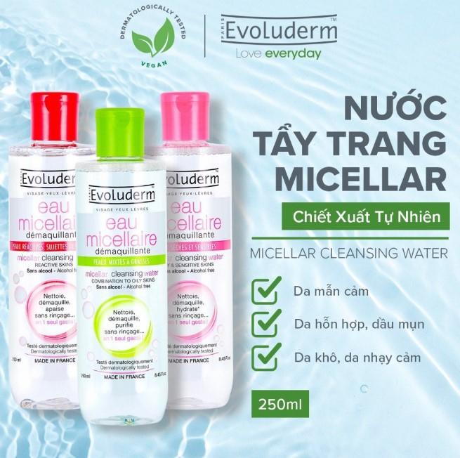 Nước tẩy trang Evoluderm Micellar Cleansing Water 250ml