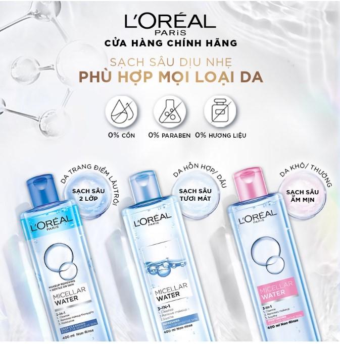 Nước tẩy trang làm sạch, mềm mịn da L'Oreal Paris 3in1 Micellar Water