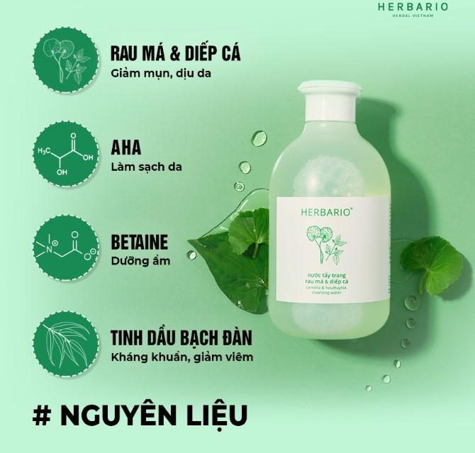 Nước tẩy trang rau má và diếp cá Herbario