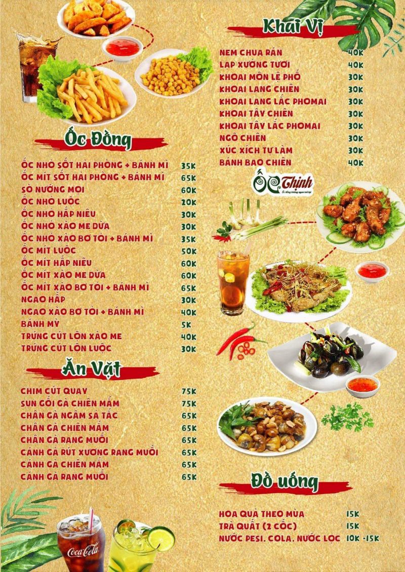 Menu Ốc Thịnh trưởng thôn