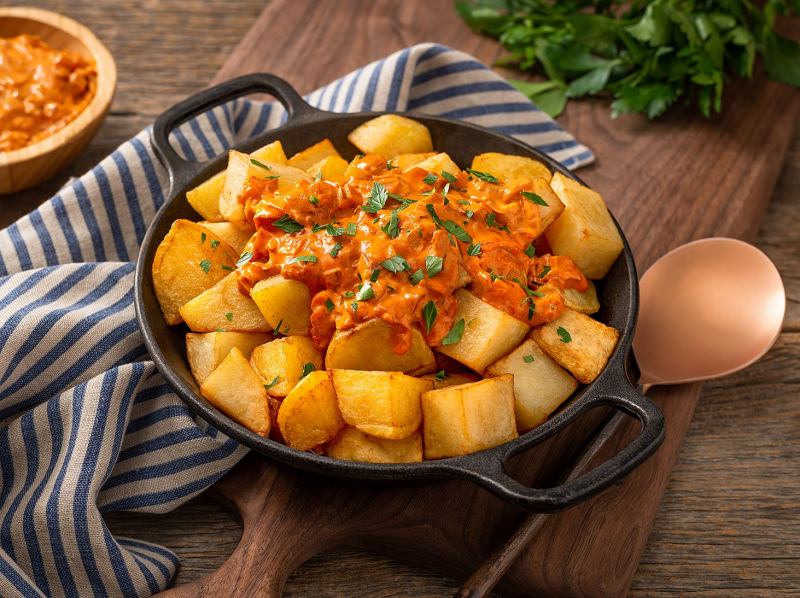 Patatas bravat với alioli và hẹ