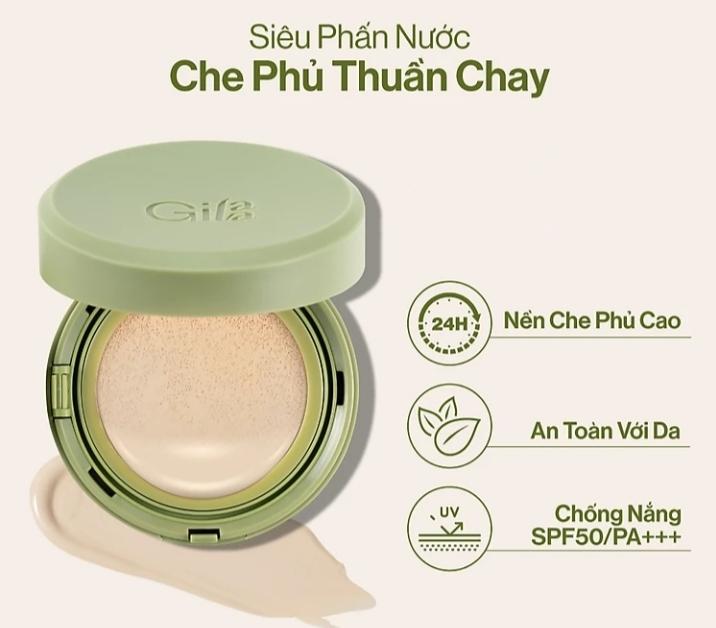 Phấn nước che phủ Gilaa Vegan super cover cushion SPF50+/PA+++