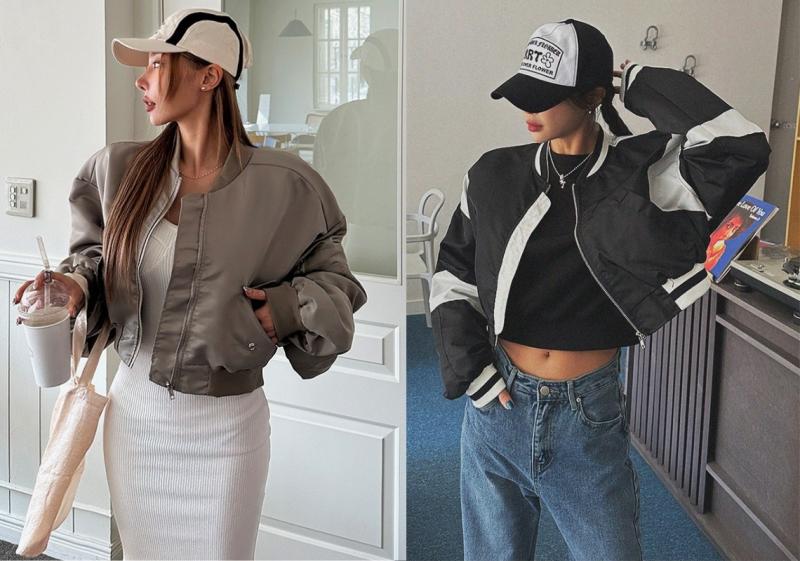 Phối áo bomber với áo croptop