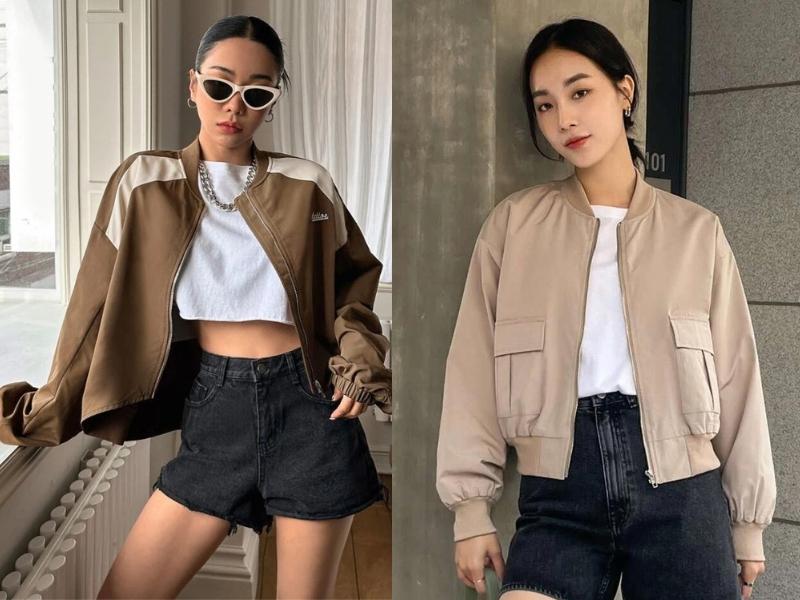 Phối áo bomber với quần short