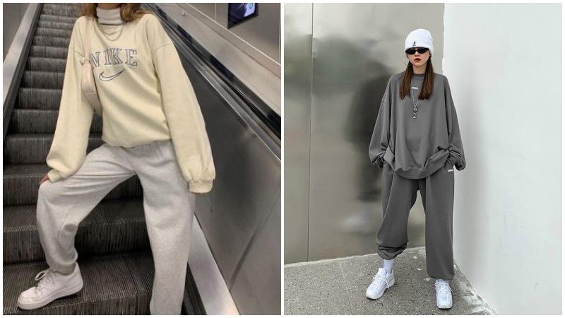 Phối áo hoodie không mũ với quần jogger