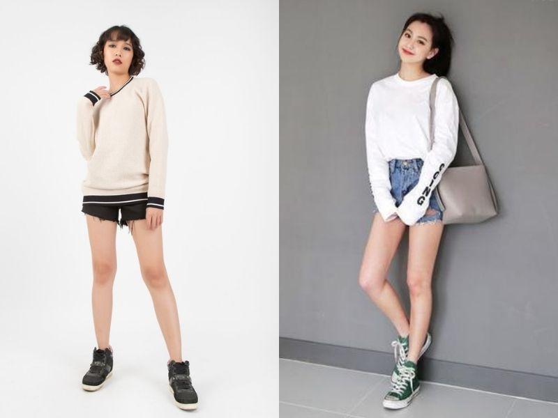 Phối áo sweater và quần short