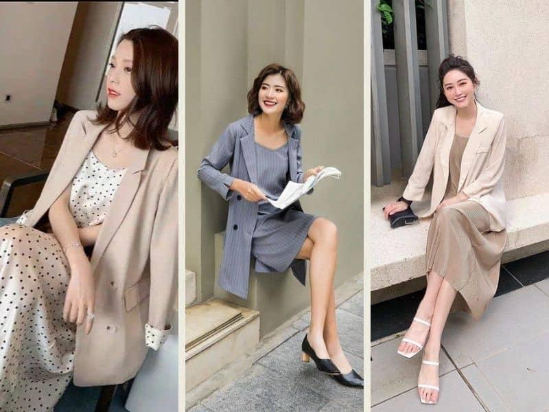 Phối Blazer với đầm hai dây