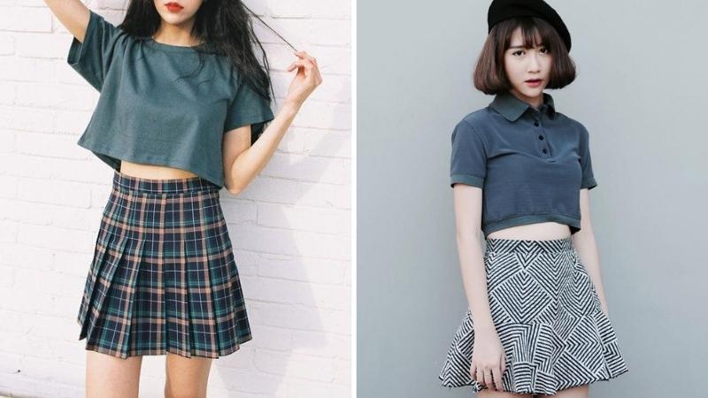 Phối đồ chân váy chữ A với áo croptop