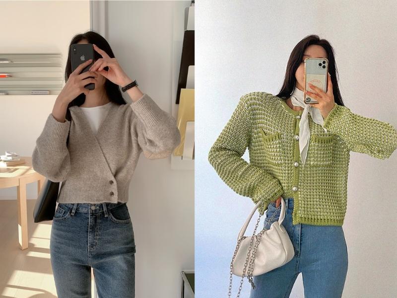 Phối đồ với áo cardigan cùng quần jean