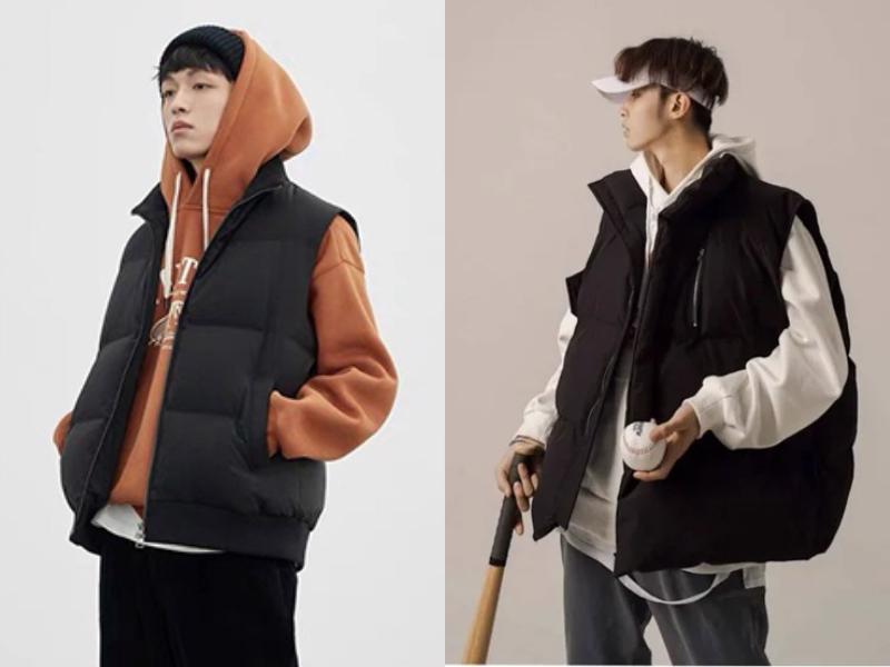 Phối đồ với áo gile phao nam cùng áo hoodie