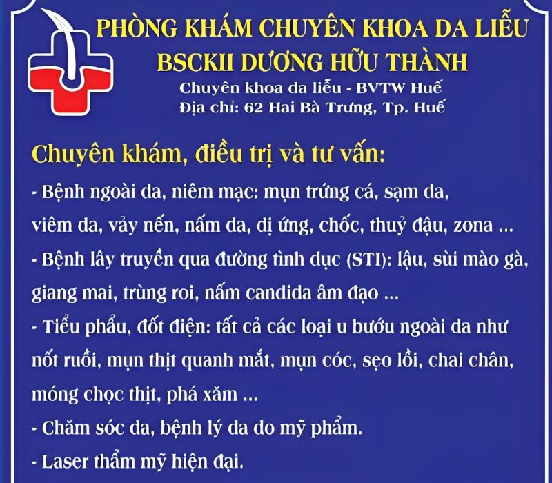 Dịch vụ da liễu hiện có tại ﻿phòng khám da liễu - Bác sĩ Dương Hữu Thành