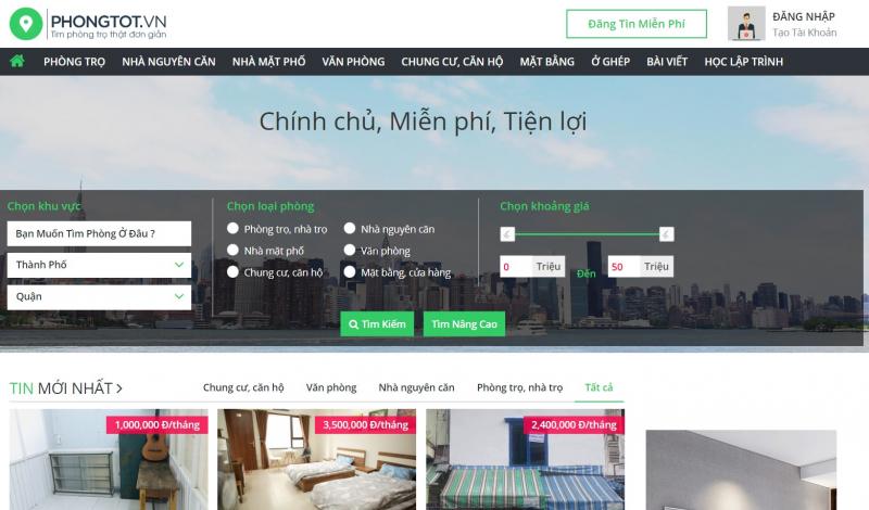 Phòng trọ trên web Phongtot.vn