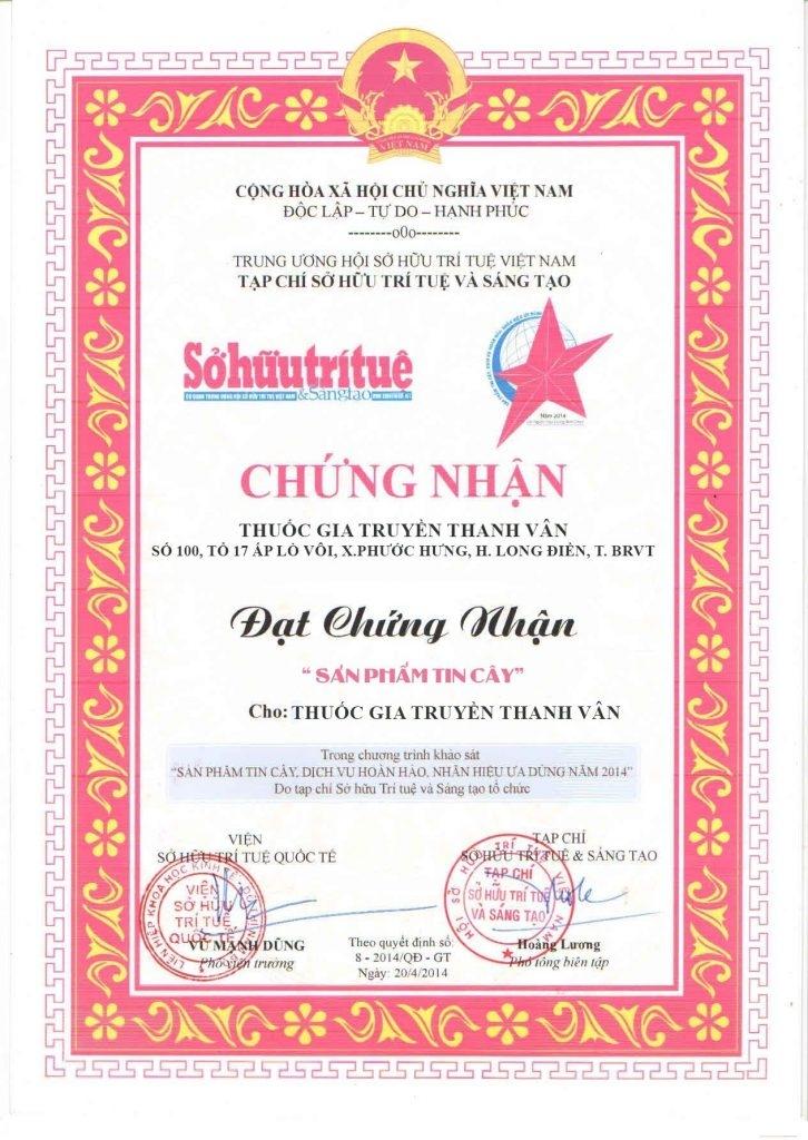 Giấy chứng nhận của Phụ Khoa Thanh Vân