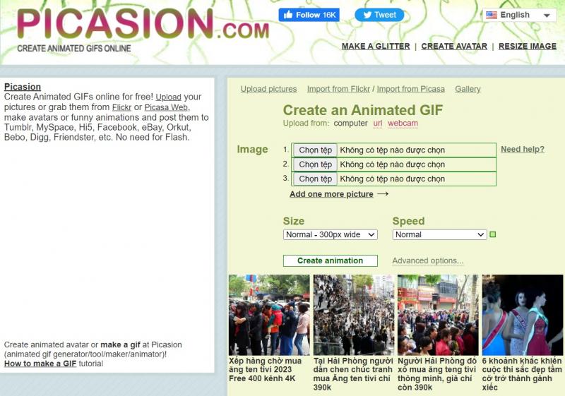Trang web tạo ảnh động, ảnh GIF Picasion