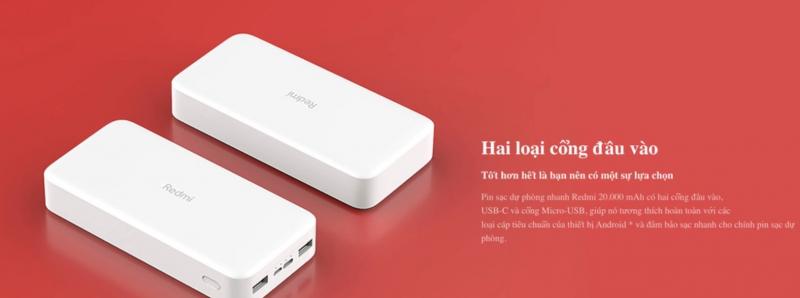 Pin sạc dự phòng Xiaomi Redmi Power Bank 20000 mAh 18W