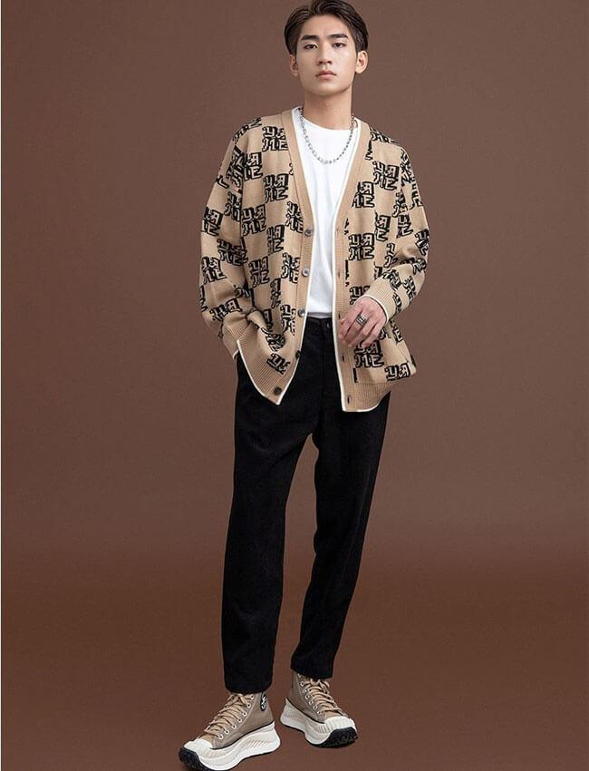 Quần âu với cardigan nam