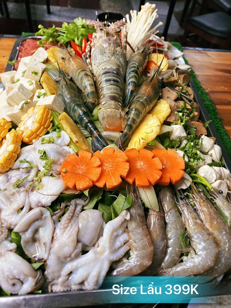 Thực đơn của Lẩu Khổng Lồ Bao No vô cùng phong phú từ món khai vị, món nộm đến những món nướng và các loại lẩu