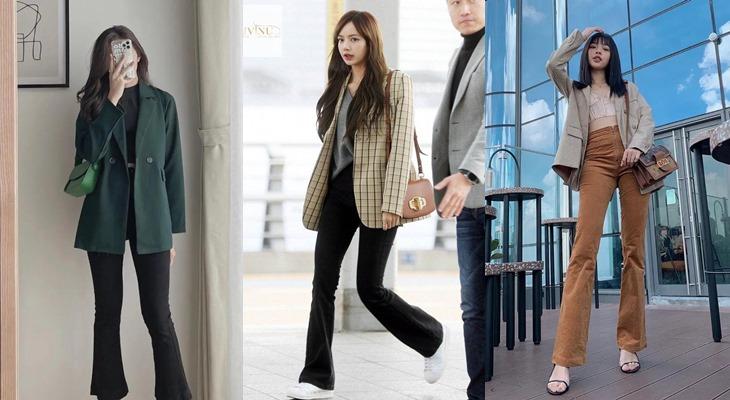 Quần ống loe kết hợp với áo blazer