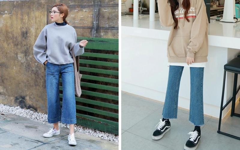 Quần ống loe kết hợp với áo sweater