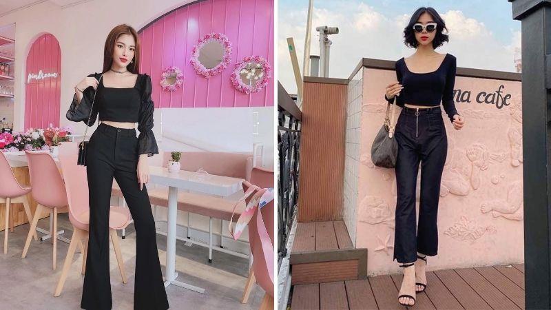 Quần ống loe với croptop